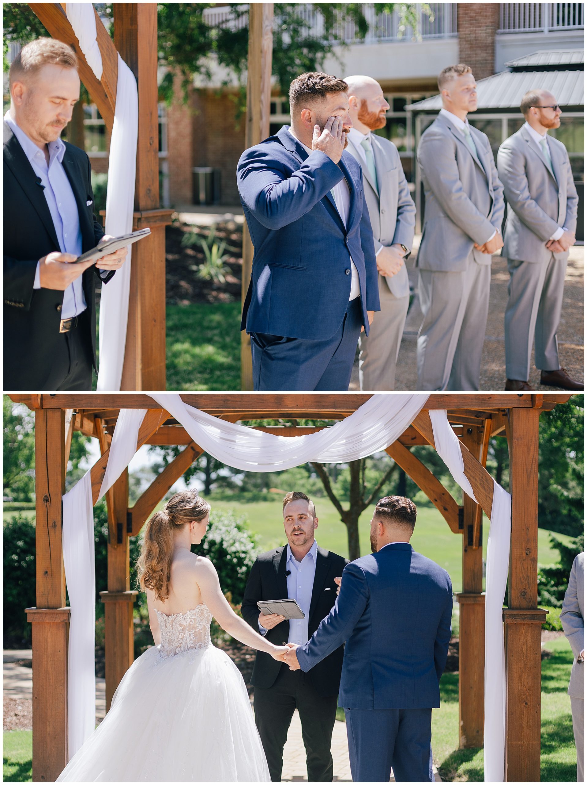 Groom seeing bride for first time at Kiln Creek golf course.  Virginia Wedding 