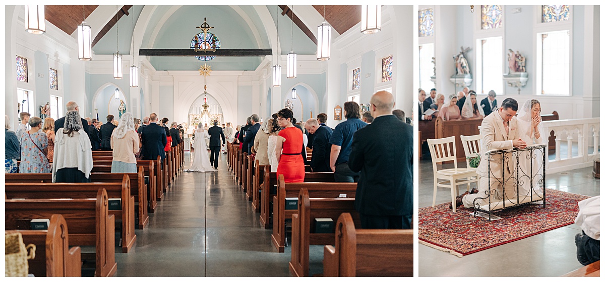 Catholic ceremony with photo of father walking bride down the aisle by Virginia Wedding Company.