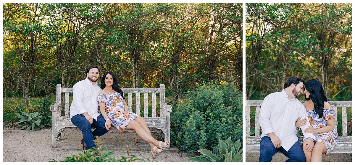 Couple sitting on a bench by Virginia Wedding Company
