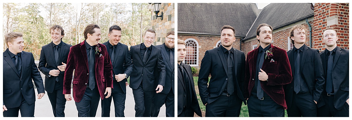 Groomsmen walking and posing by Virginia Wedding Company