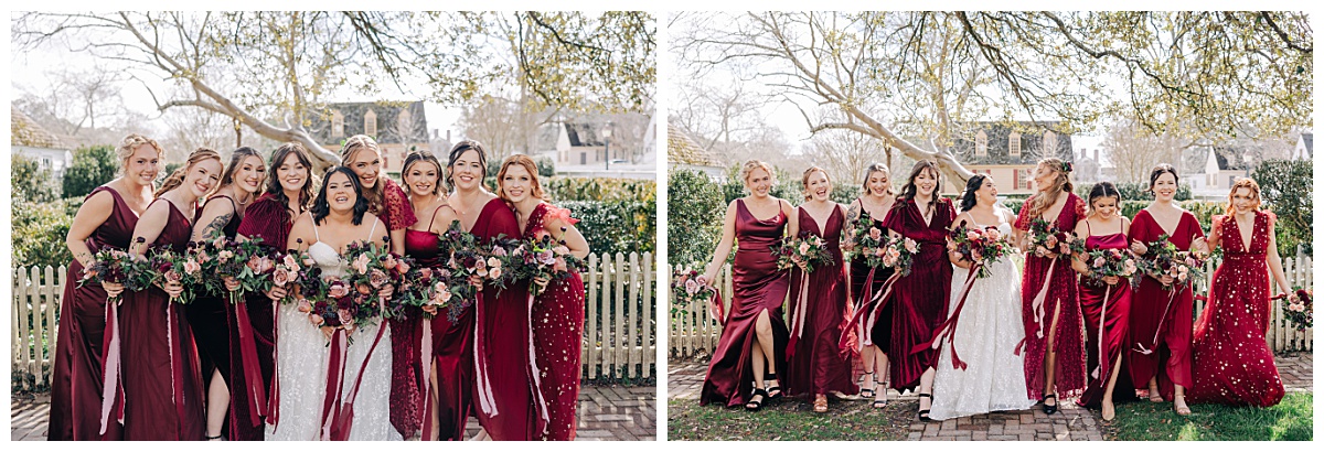 Bride and bridesmaids smiling by Virginia Wedding Company