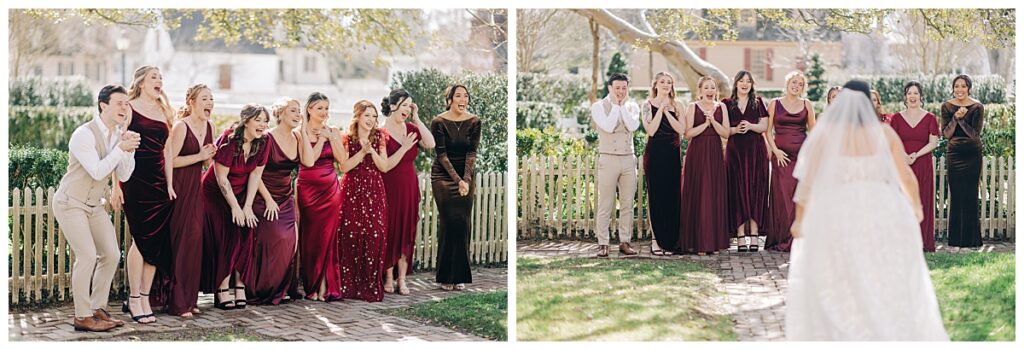 First look with bridesmaids by Virginia Wedding Company