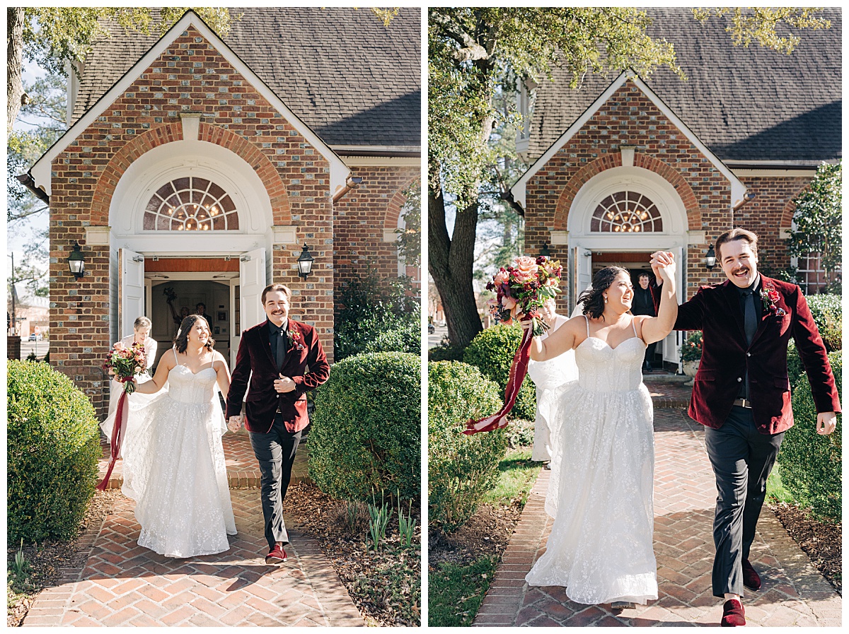 Bride and groom walking out of ceremony by Virginia Wedding Company