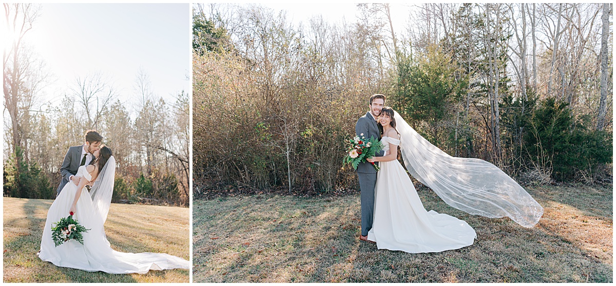 Bride and groom smiling and kissing by Virginia Wedding Company