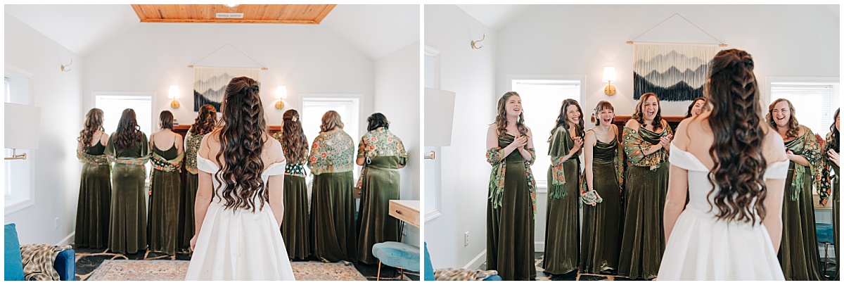 Bridesmaids seeing bride for first time look by Virginia Wedding Company