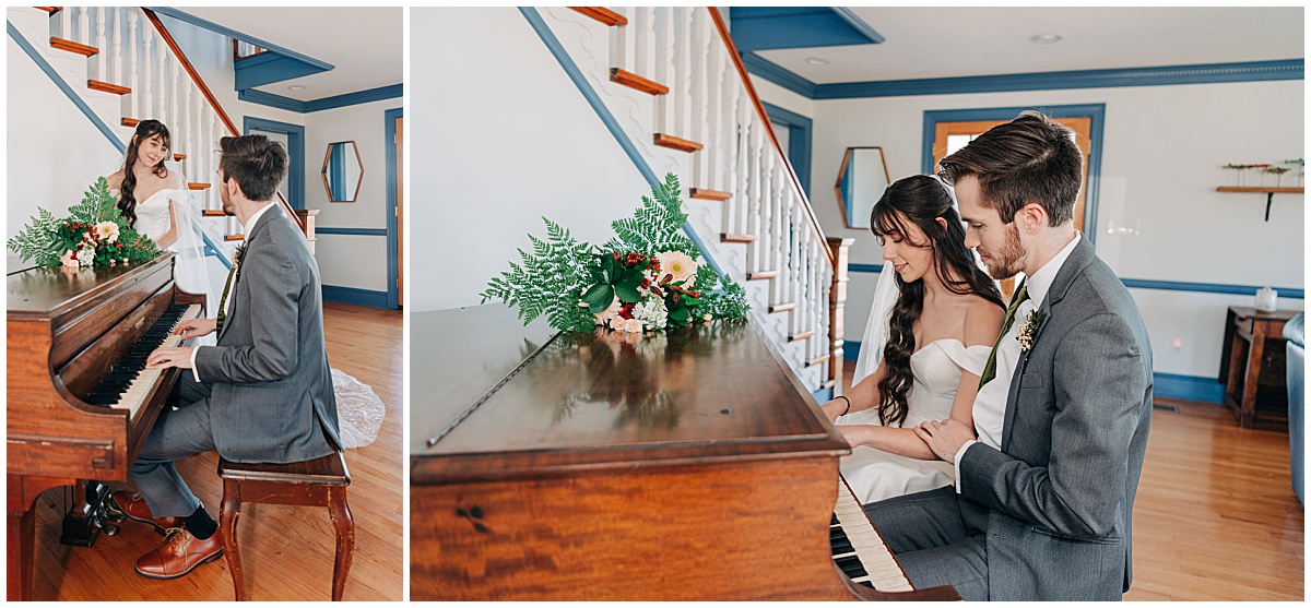 Bride and groom playing the piano by Virginia Wedding Company