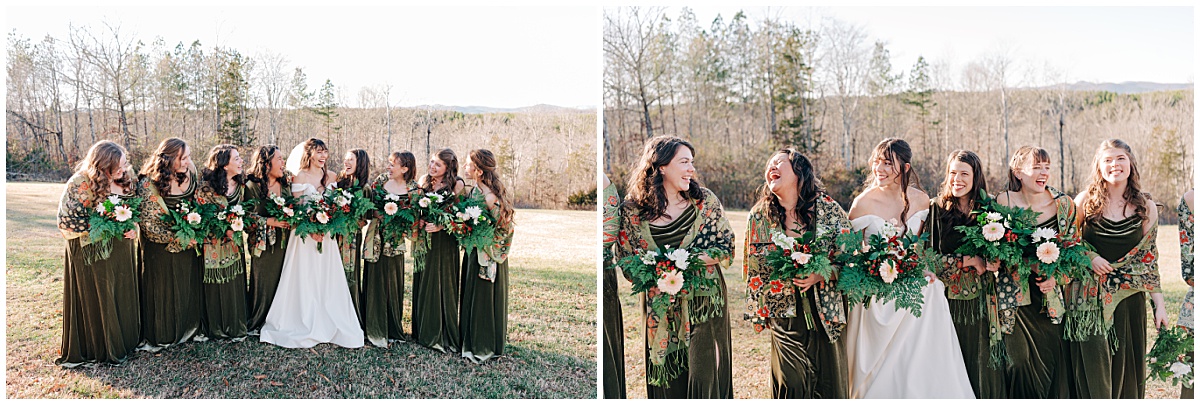 Bride with bridesmaids laughing by Virginia Wedding Company