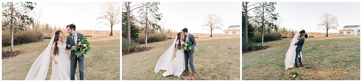 Bride and groom kissing and hugging by Virginia Wedding Company