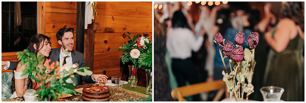 Bride and groom sitting and wedding decor by Virginia Wedding Company