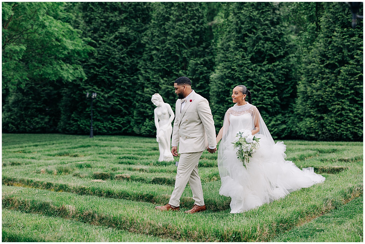 bride and groom walking away