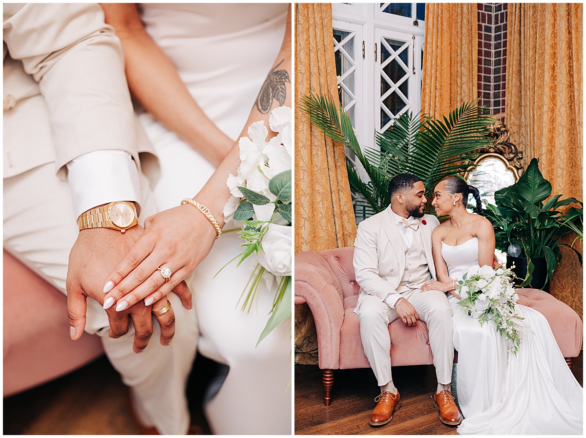 bride and groom holding hands