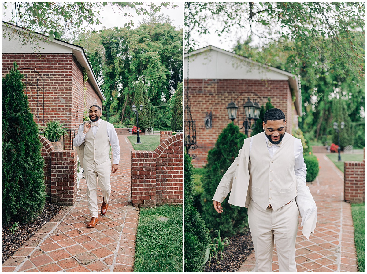 groom walking and getting ready