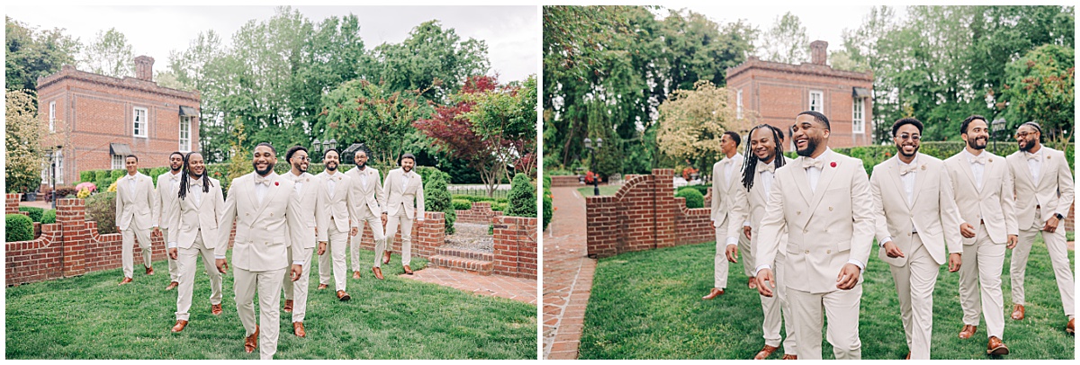 groom with groomsmen walking
