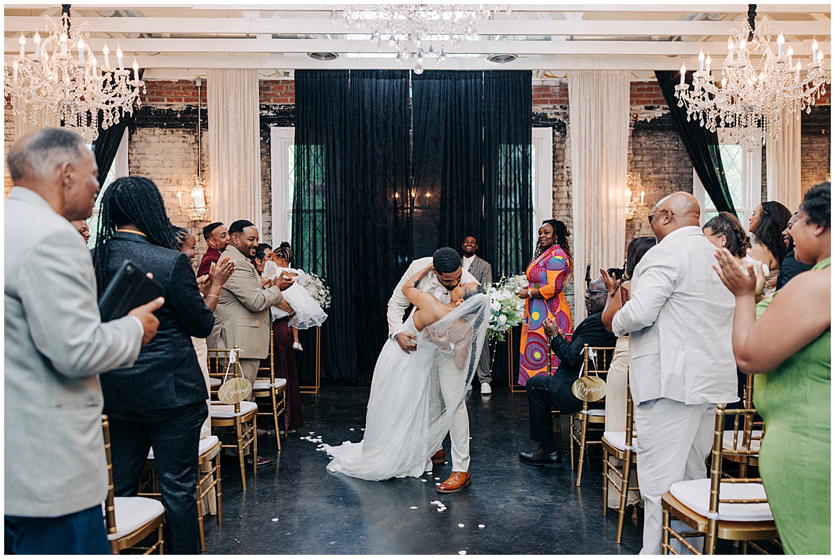 bride and groom kissing