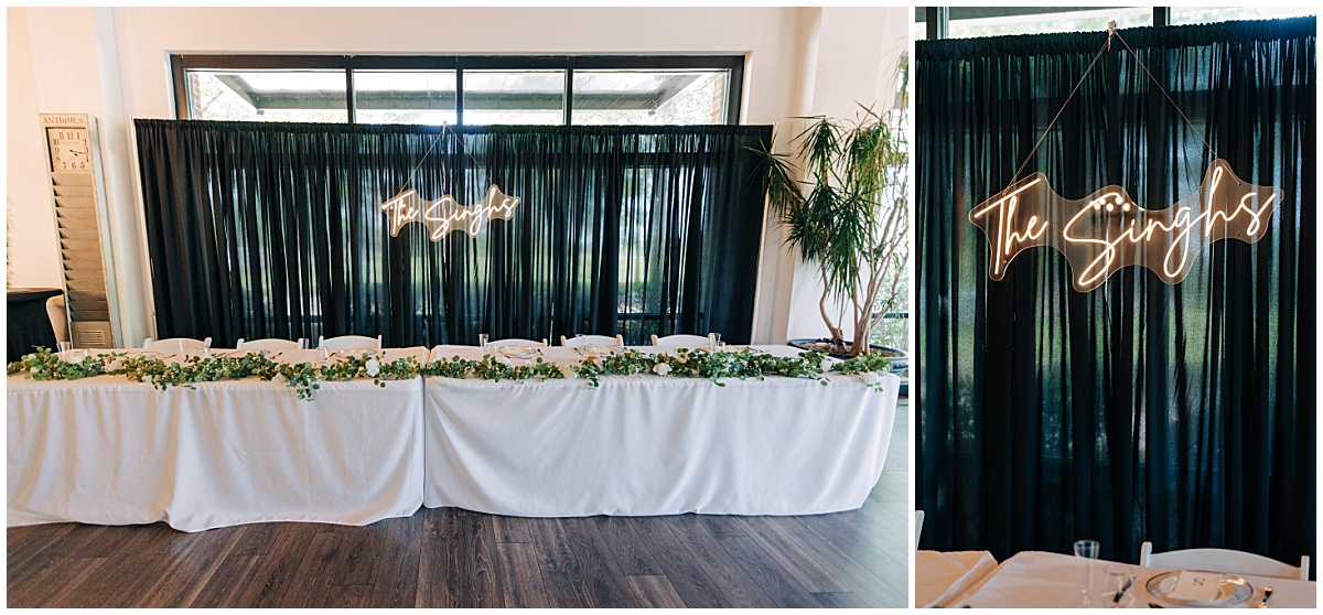 wedding party table and sign