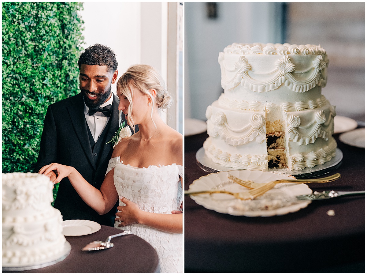 bride and groom cutting the cake