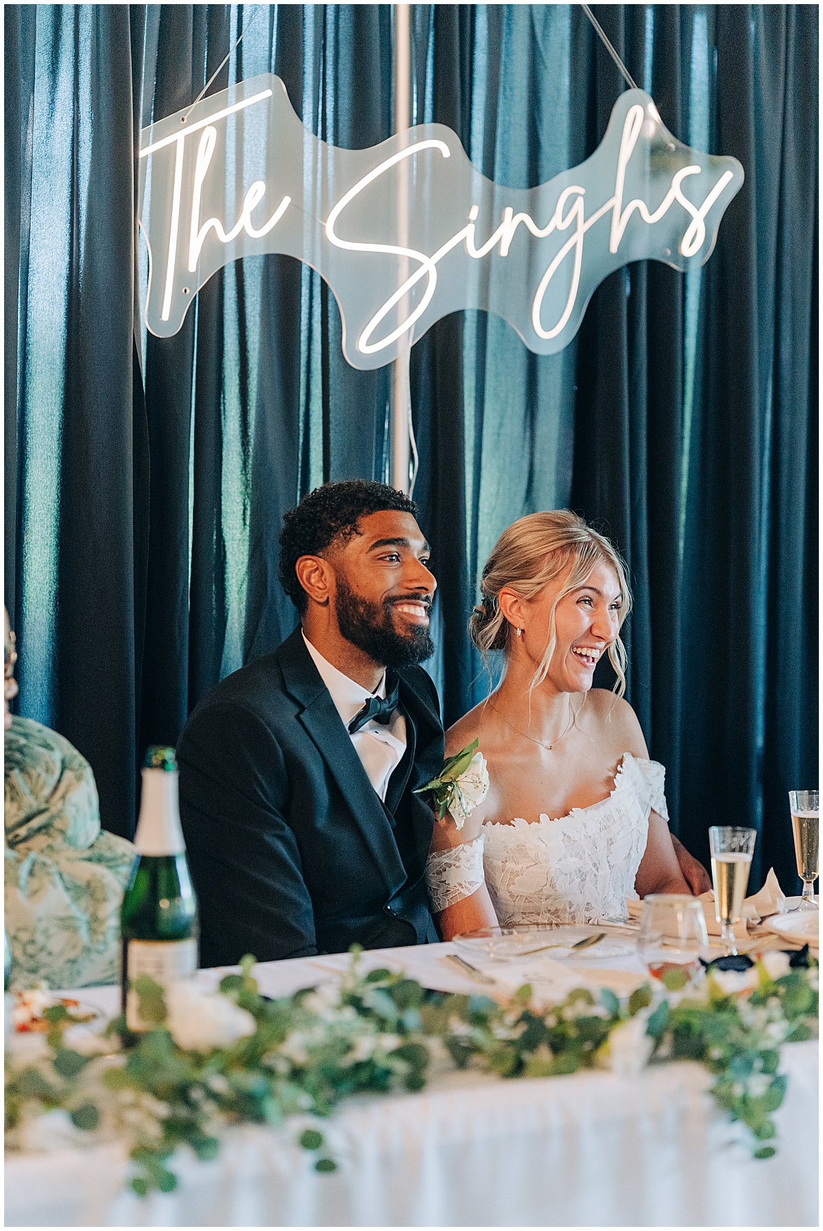 bride and groom at reception
