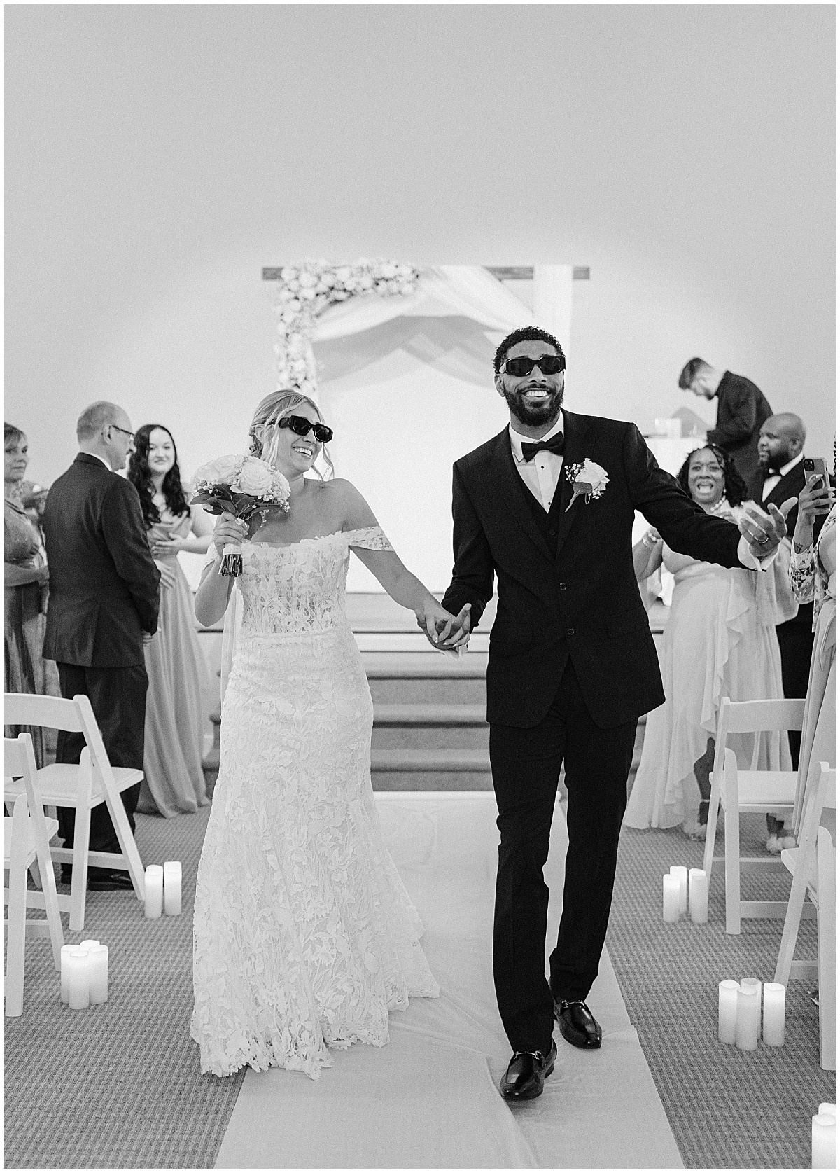 groom and bride with sunglasses
