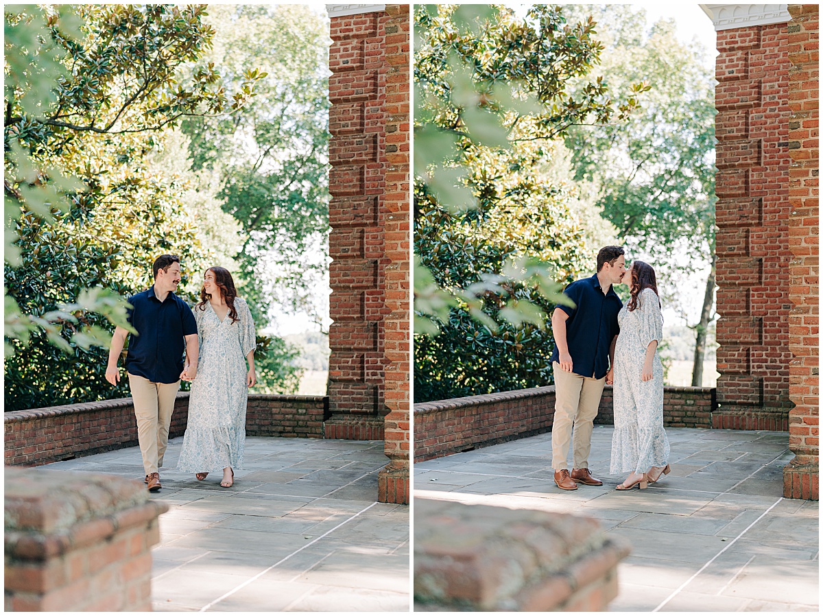 couple walking and kissing