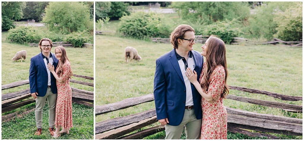 couple leaning into each other and smiling at colonial williamsburg